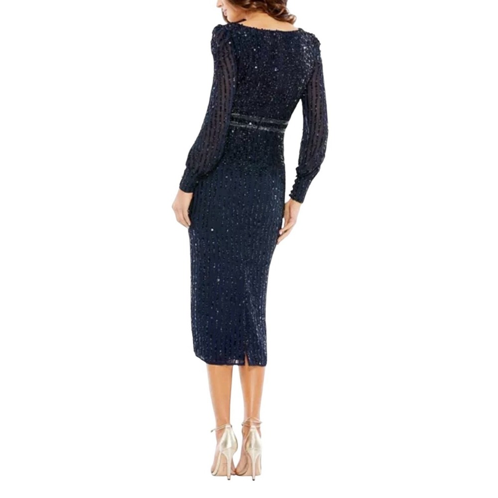 Mac Duggal 93593 Midnight Blue Sequin Beaded Midi Dress Size 16 $498 - Picture 2 of 7